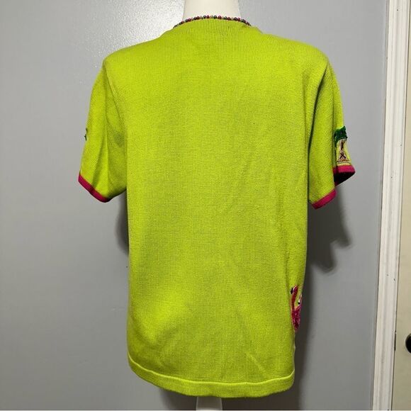 Jack B Quick Sweater Cardigan Fun Tropical Pink Flamingo Palm Tree size M - Picture 3 of 10